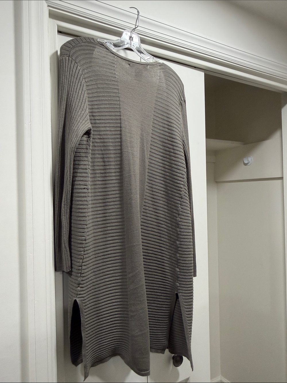 Long Open-Front Ribbed Cardigan Sweater - Picture 3 of 3